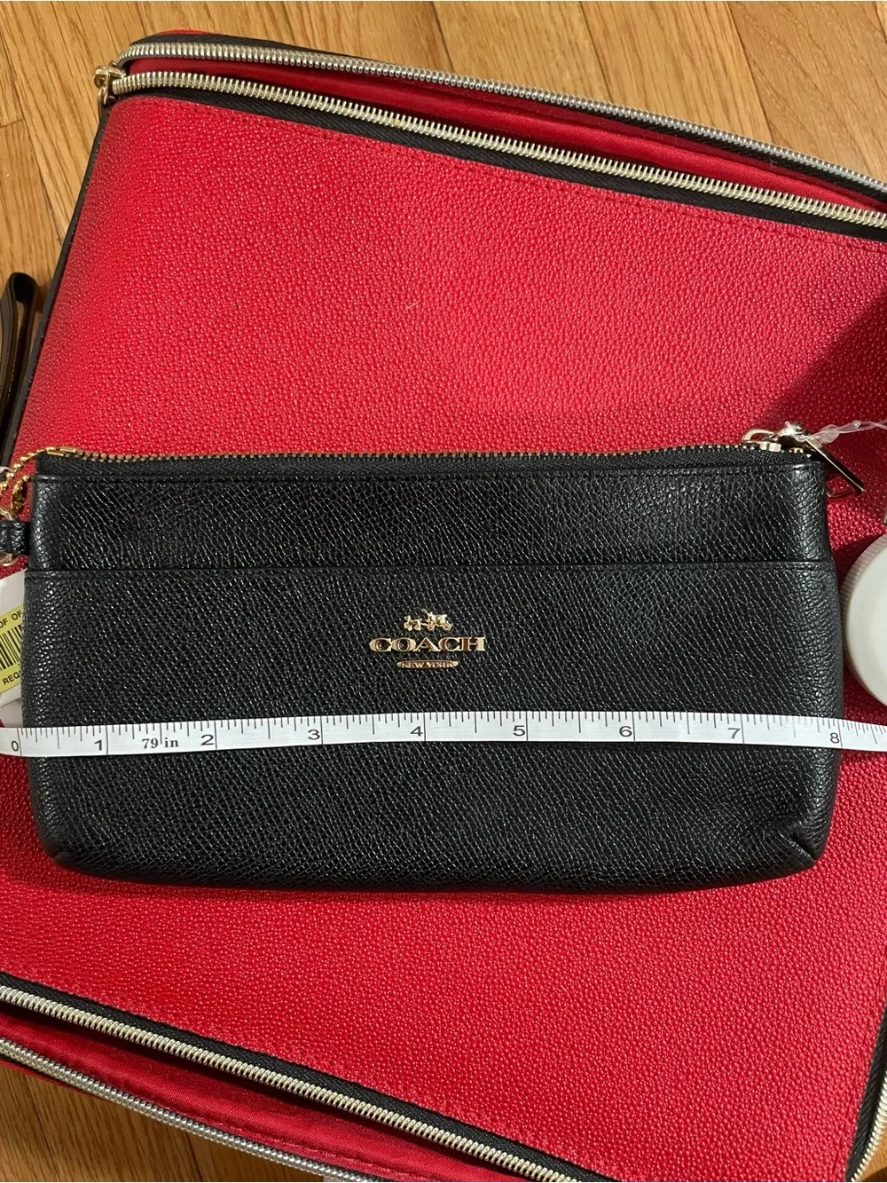 Coach Black Leather Double Zip Wristlet with Gold Logo